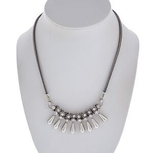 Vintage Sterling Silver 925 Ornate Dangle Bead Foxtail Chain Bib Necklace 17.5"